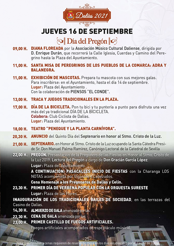 Fiestas patronales Dalías en honor al Cristo de la Luz 2021