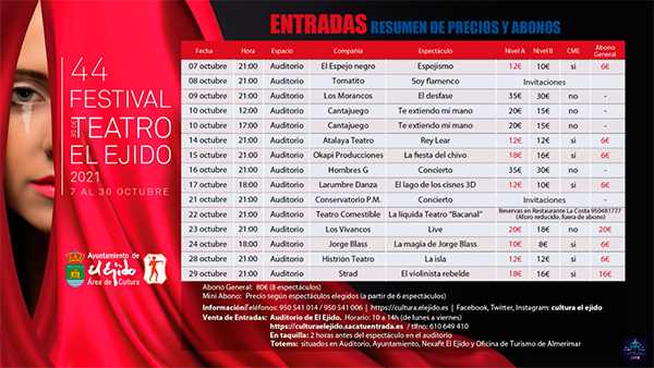 44º Festival de Teatro de El Ejido precios entradas