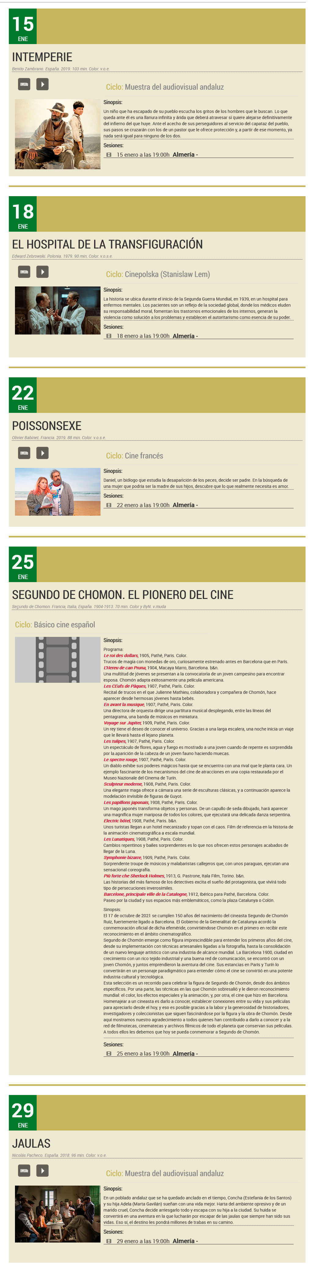 Filmoteca de Andalucía en Almería – Enero 2022