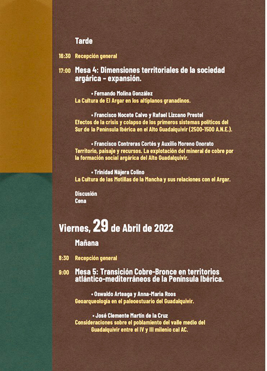 Simposio Internacional en El Argar 2022 programa